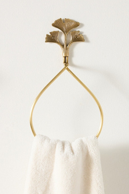 Gingko Leaf Brass Towel Ring