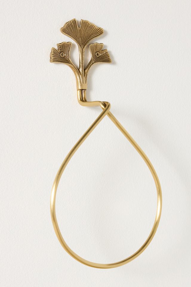 Gingko Leaf Brass Towel Ring #2