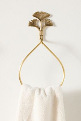 Gingko Leaf Brass Towel Ring