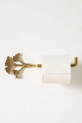 Anthropologie Gingko Leaf Brass Toilet Paper Holder In Gold