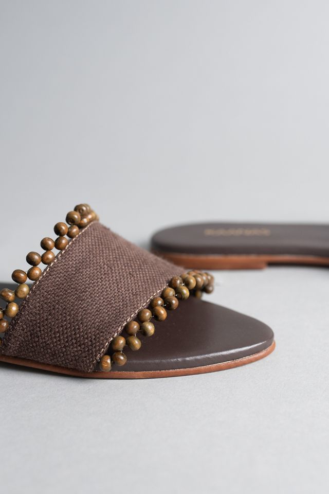 Kaanas Cala Linen Asymmetric Beaded Slide Sandals #2