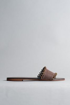 Kaanas Cala Linen Asymmetric Beaded Slide Sandals