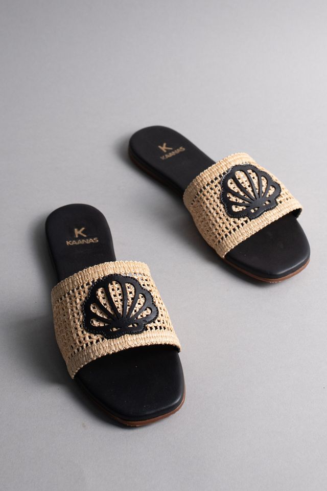 Kaanas Meera Seashell Fishnet Slide Sandals #1