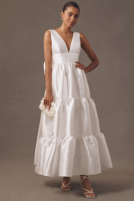 HUTCH SLEEVELESS V-NECK BOW-BACK TIERED A-LINE MAXI DRESS 