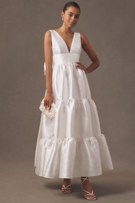 Hutch Sleeveless V-Neck Bow-Back Tiered A-Line Maxi Dress