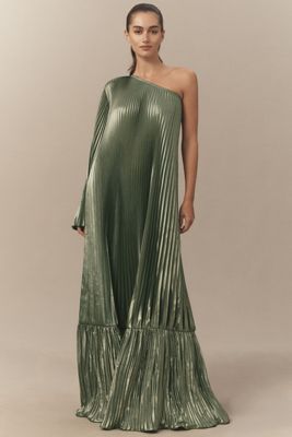 L'IDÉE Mozart Asymmetric One-Shoulder Pleated Gown