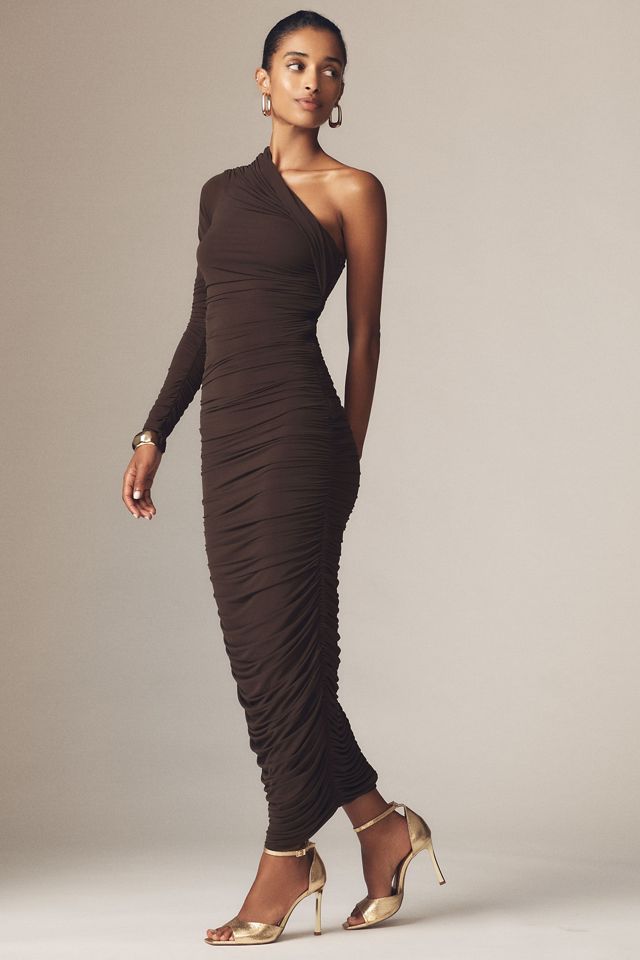 Ronny Kobo Sylvan Asymmetric Gathered Midi Dress