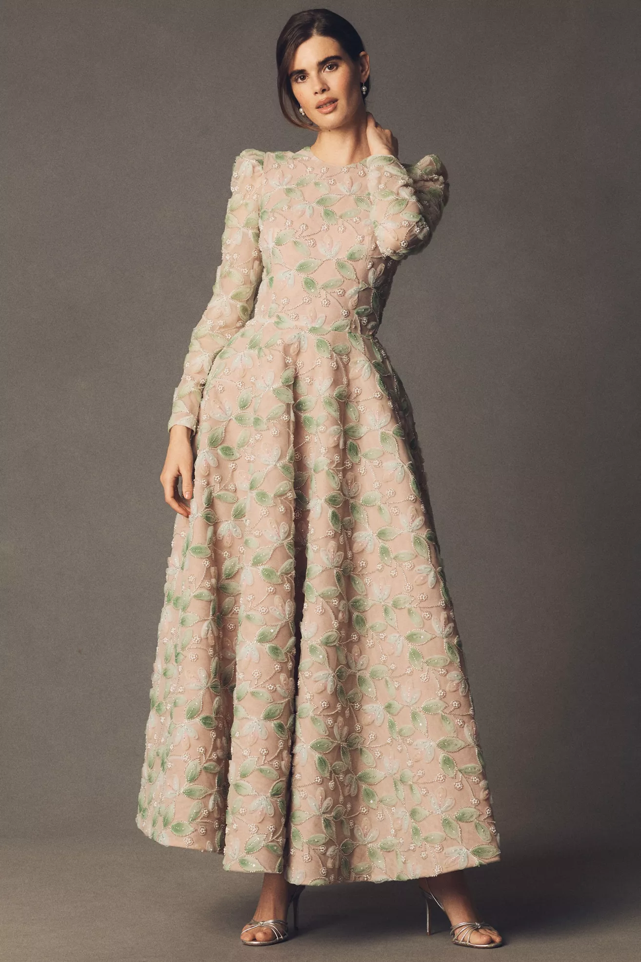 Helsi Tessa Long-Sleeve Appliqué A-Line Maxi Dress