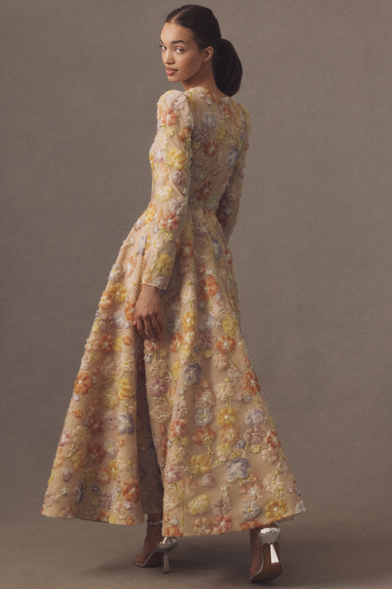 Helsi Tessa Long-Sleeve Appliqué A-Line Maxi Dress