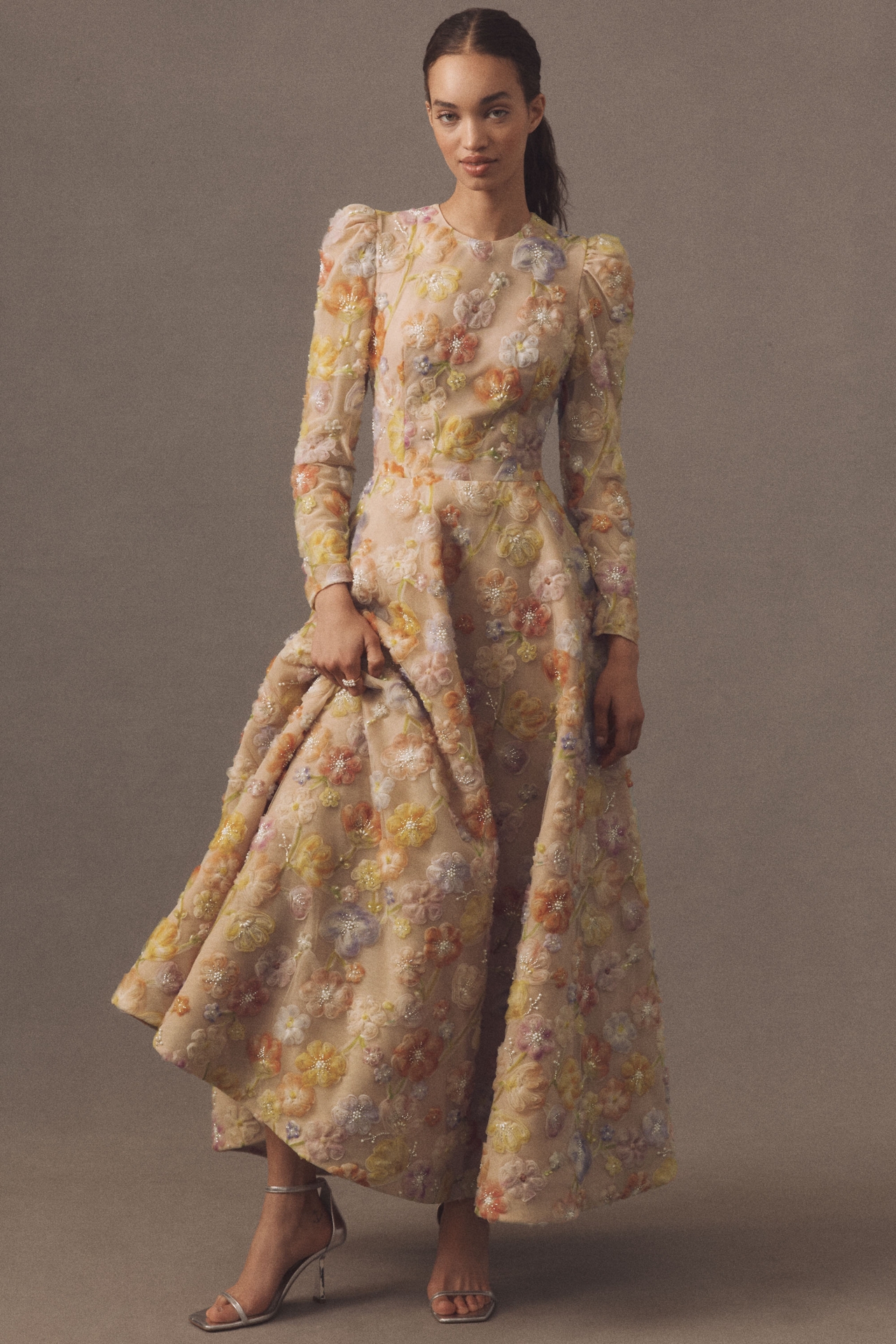 Helsi Tessa Long-Sleeve Appliqué A-Line Maxi Dress