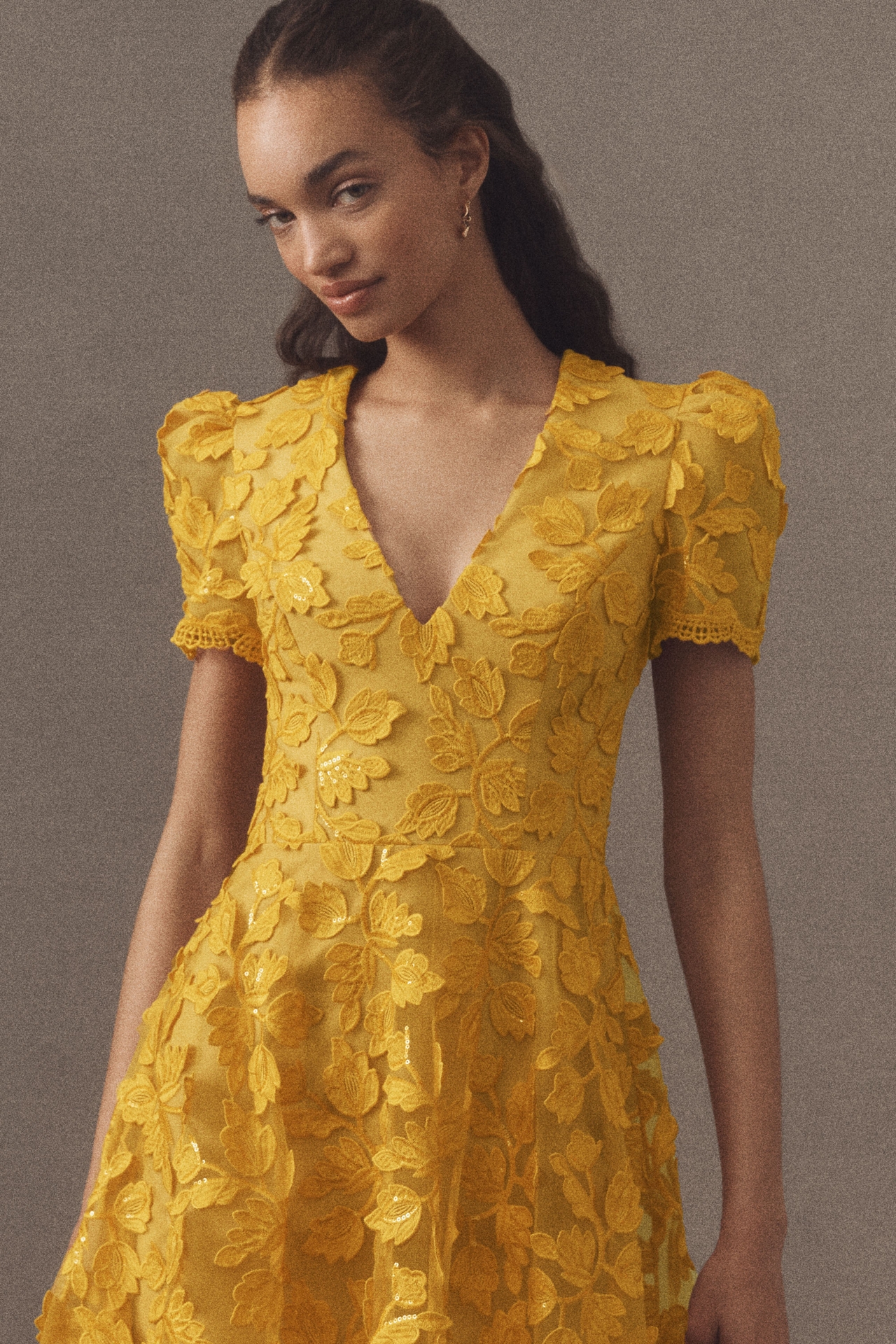 Helsi Clara Puff-Sleeve Appliqué A-Line Maxi Dress
