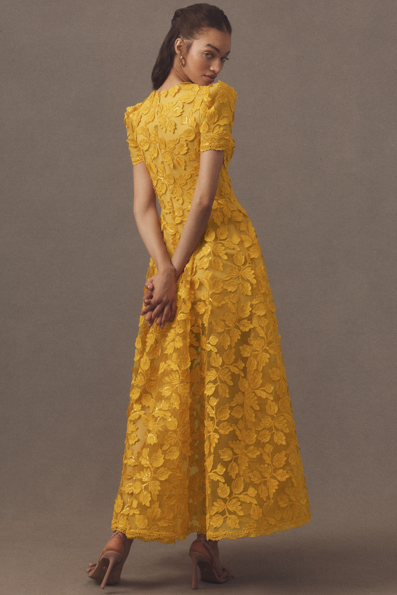 Helsi Clara Puff-Sleeve Appliqué A-Line Maxi Dress