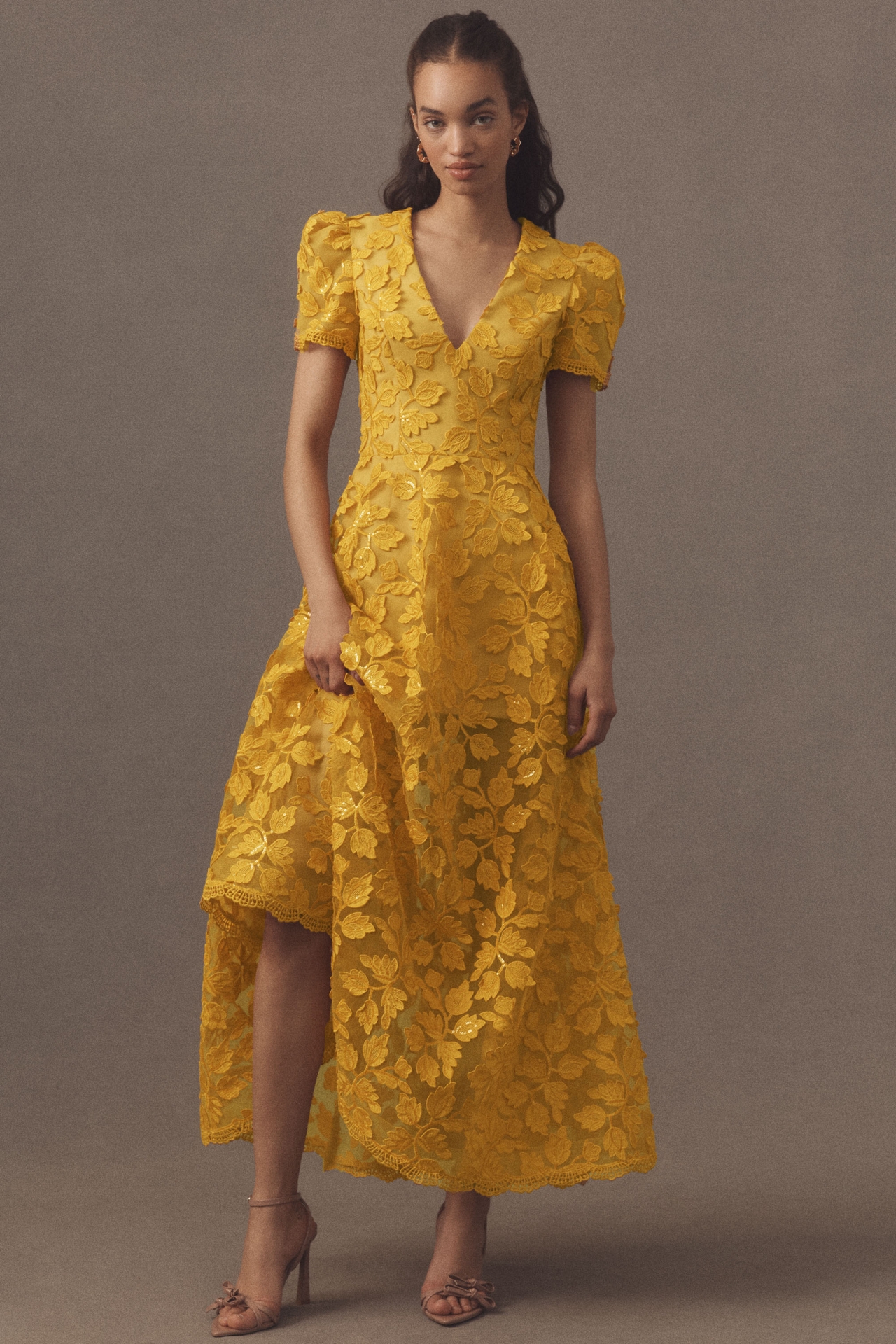 Helsi Clara Puff-Sleeve Appliqué A-Line Maxi Dress