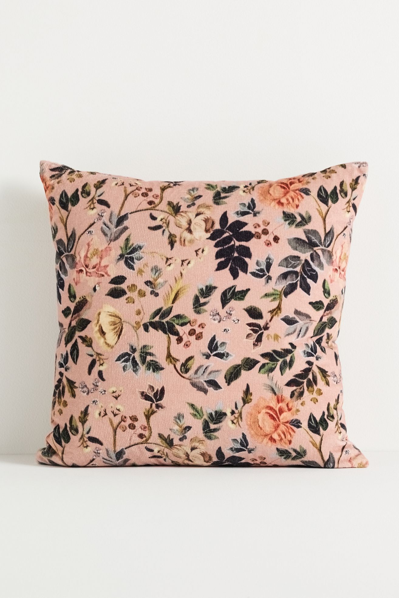 Seren Velvet Corduroy Printed Floral Pillow - Pink, Standard, 18" X 18"