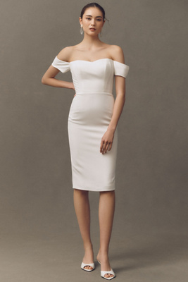 Dress The Population Bailey Off-The-Shoulder Slim Midi Dress | Anthropologie