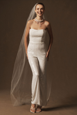 DRESS THE POPULATION ANDY STRAPLESS SEQUIN JUMPSUIT 