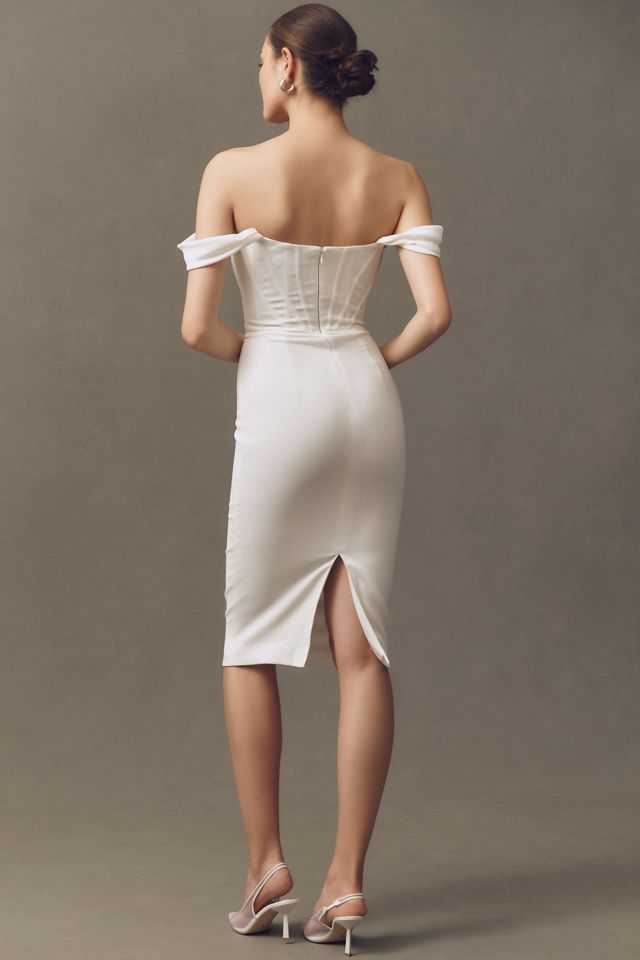 Dress The Population Vickie Off-The-Shoulder Corset Crepe Midi Dress #1