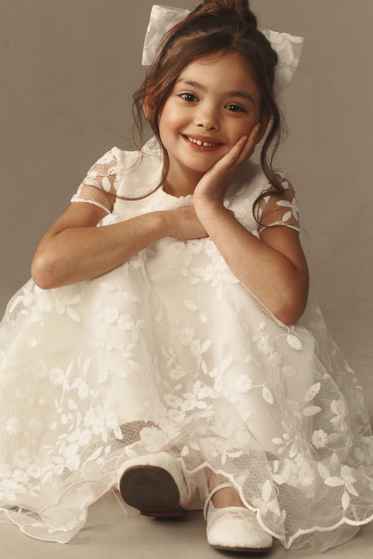Princess Daliana Long Lindi Lace Piping Crew-Neck Flower Girl Dress