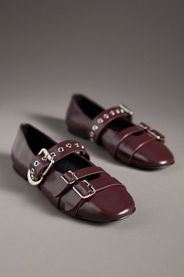 Lola Cruz Multi Moto Ballet Flats In Burgundy