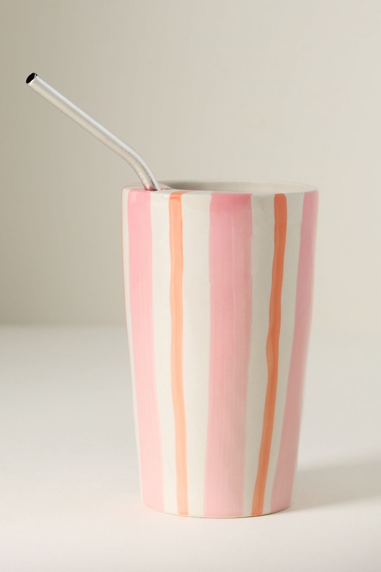 Daily Stripe Stoneware Demi Lid Sipper - Pink/Orange, One Size