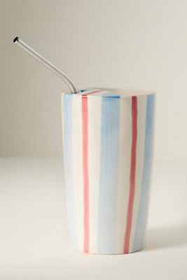 Anthropologie Daily Stripe Stoneware Demi Lid Sipper In Blue