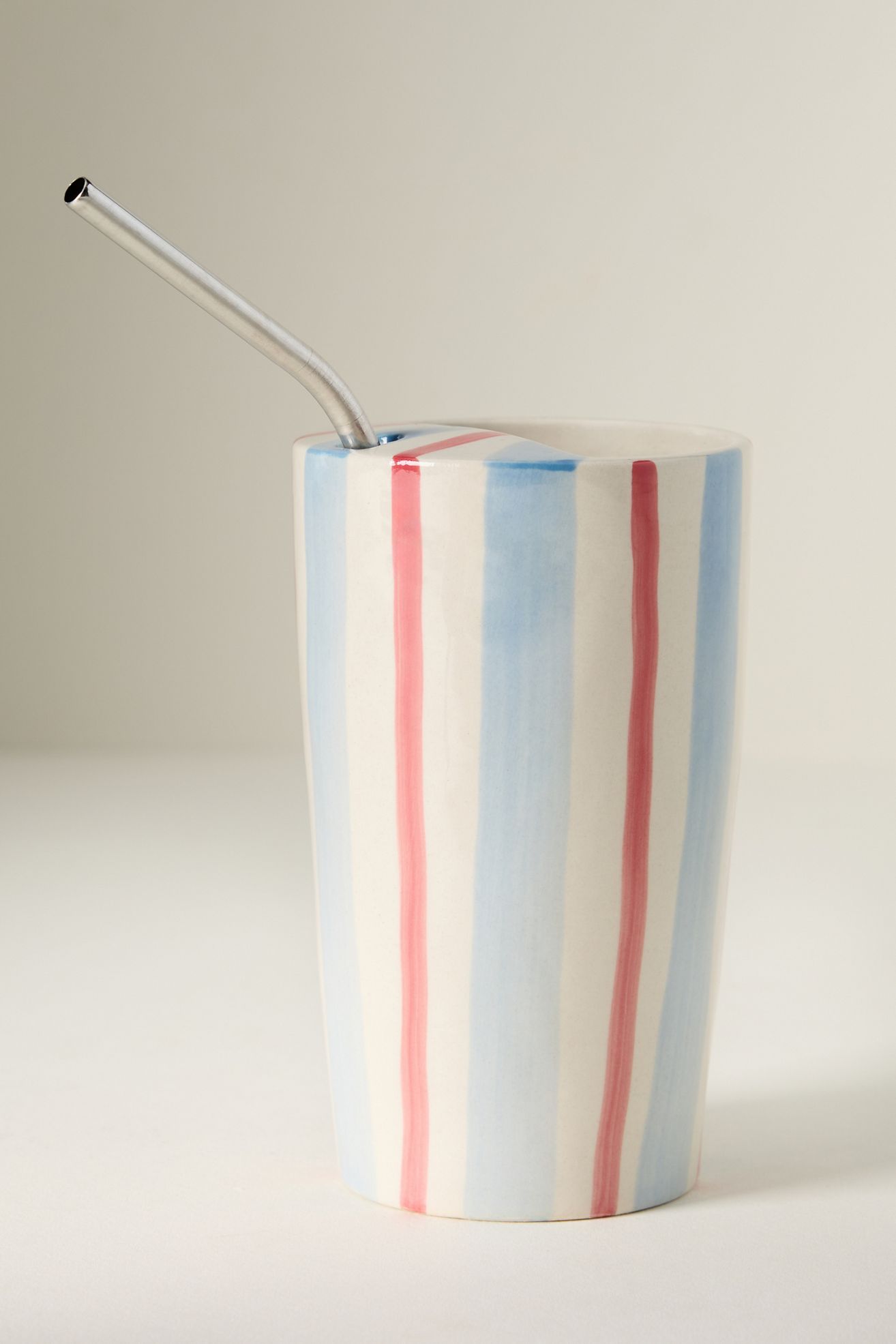 Daily Stripe Stoneware Demi Lid Sipper - Blue/Red, One Size