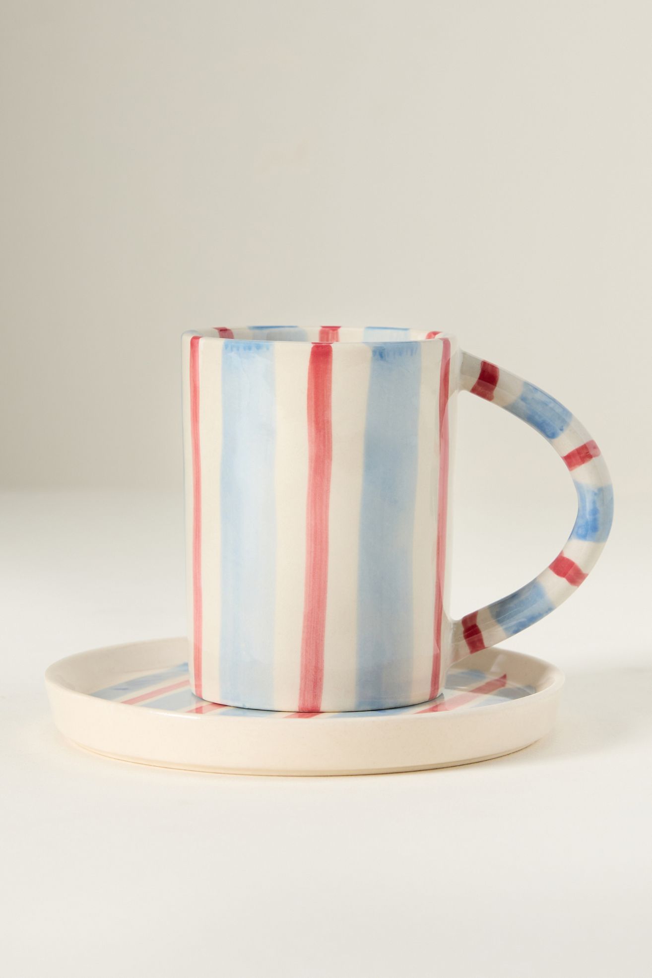 Daily Stripe Stoneware Espresso Cup & Saucer - Blue/Red, One Size
