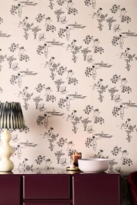 Sisters Floral Scene Toile Wallpaper