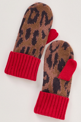 Damson Madder Leopard Mittens In Brown