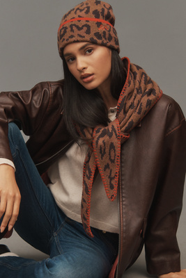 Damson Madder Leopard Triangle Scarf In Brown