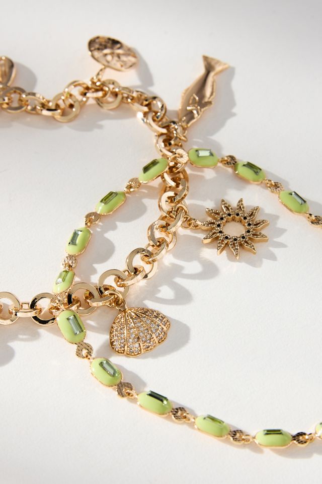 Beaded Charm Anklets, Set of 2 #1