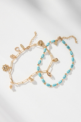 By Anthropologie Beaded Charm Anklets, Set Of 2