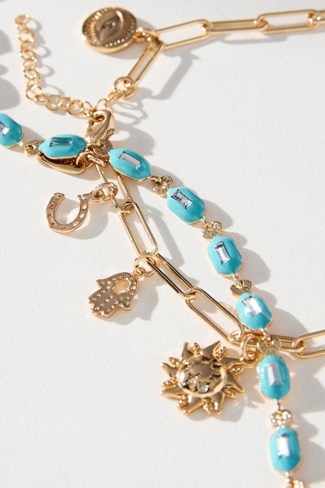 Beaded Charm Anklets, Set of 2 #1