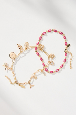 By Anthropologie Beaded Charm Anklets, Set Of 2