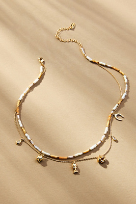 By Anthropologie Beaded Charm Layered Necklace