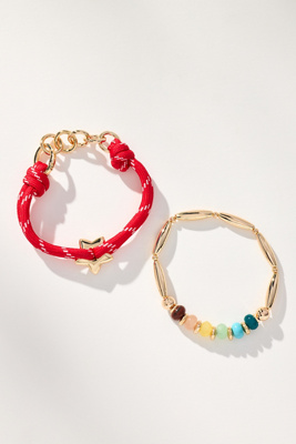 By Anthropologie Mixed Bead Bracelets, Set Of 2