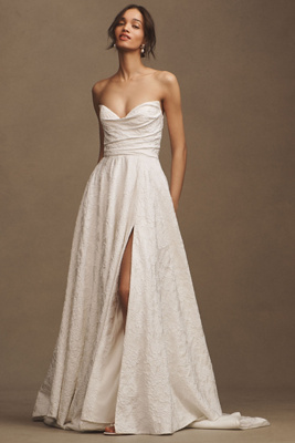 Jenny Yoo Jenny By  Beau Floral Jacquard Off-the-shoulder Sweetheart Puff-sleeve Wedding Gown