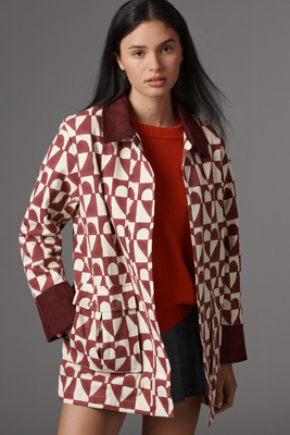 Sz Blockprints Patterned Swing Coat Jacket In Brown