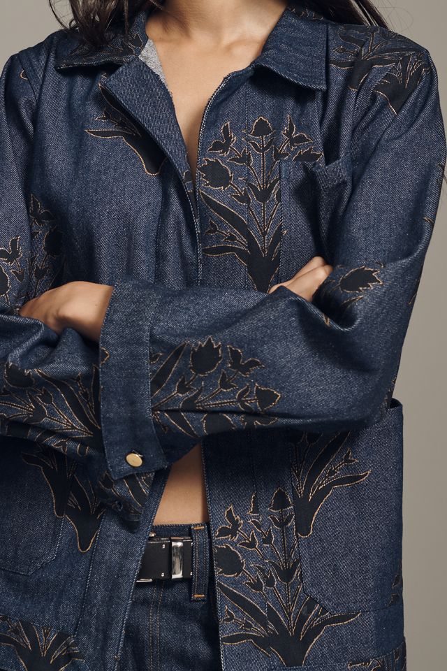SZ Blockprints Floral Denim Open-Front Jacket #1