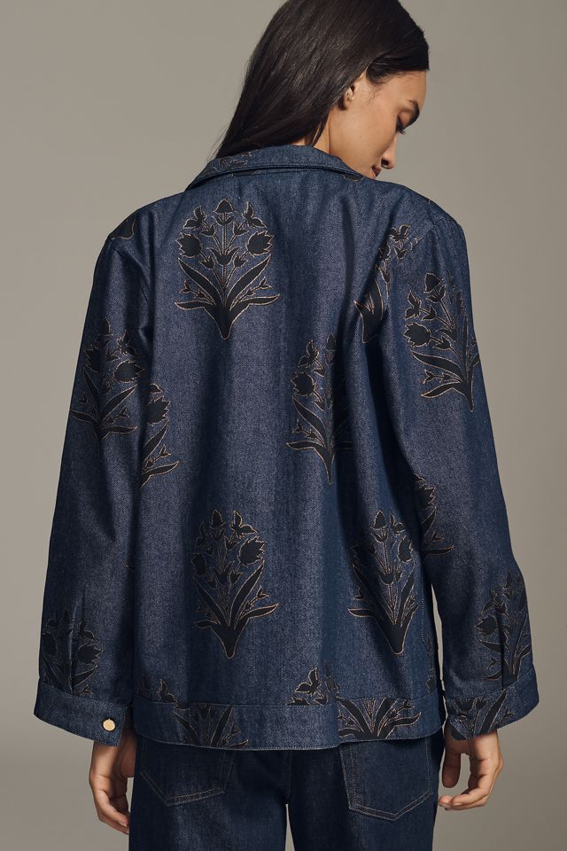 SZ Blockprints Floral Denim Open-Front Jacket #3