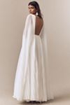 Geisha Designs Pleated Cape V-Neck Maxi Dress