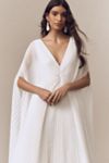 Geisha Designs Pleated Cape V-Neck Maxi Dress