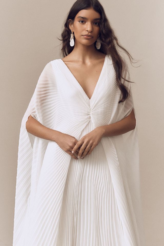 Geisha Designs Pleated Cape V-Neck Maxi Dress #3