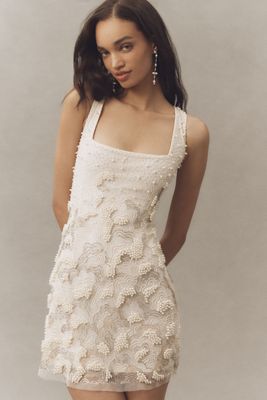 Not So Serious Square-Neck Beaded Mini Dress