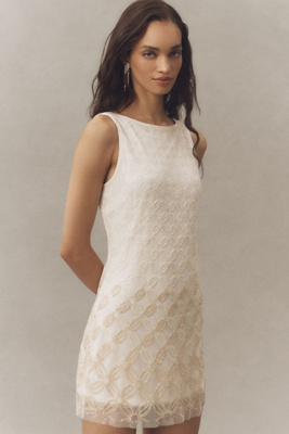 Not So Serious Ombre Beaded Geo Mini Dress In White