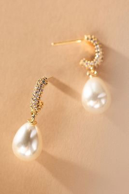 A.B. ELLIE STUDIO BRIDE BY A. B. ELLIE PAVÉ HOOP PEARL DROP EARRINGS 