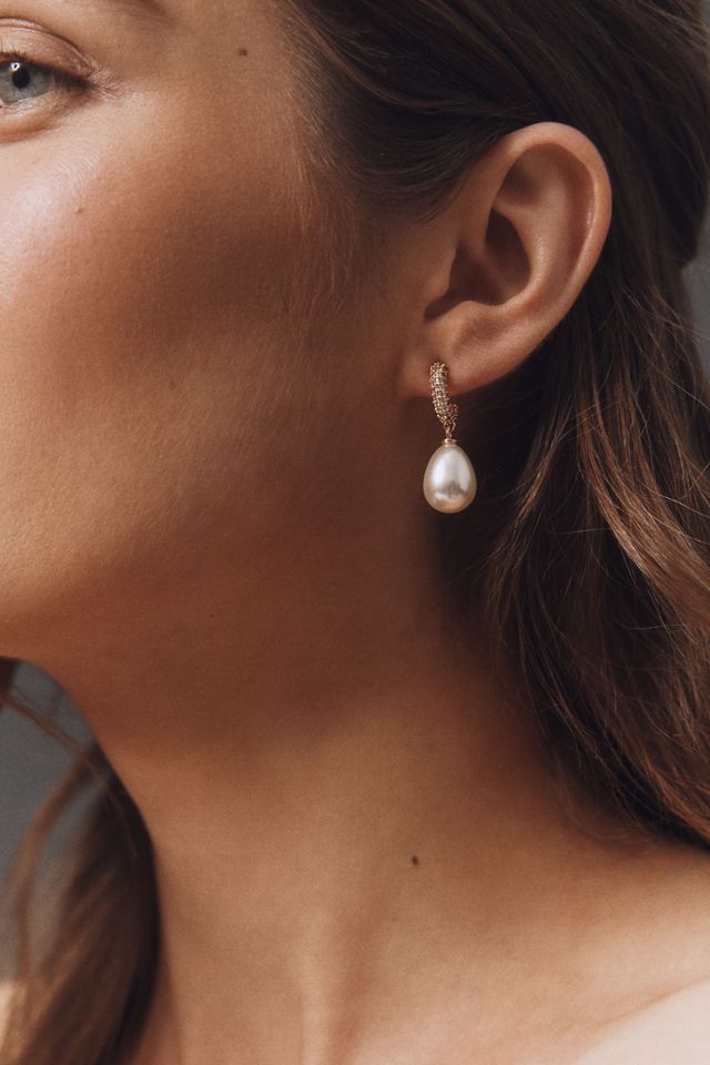 Studio Bride by A.B. Ellie Pavé Hoop Pearl Drop Earrings #1