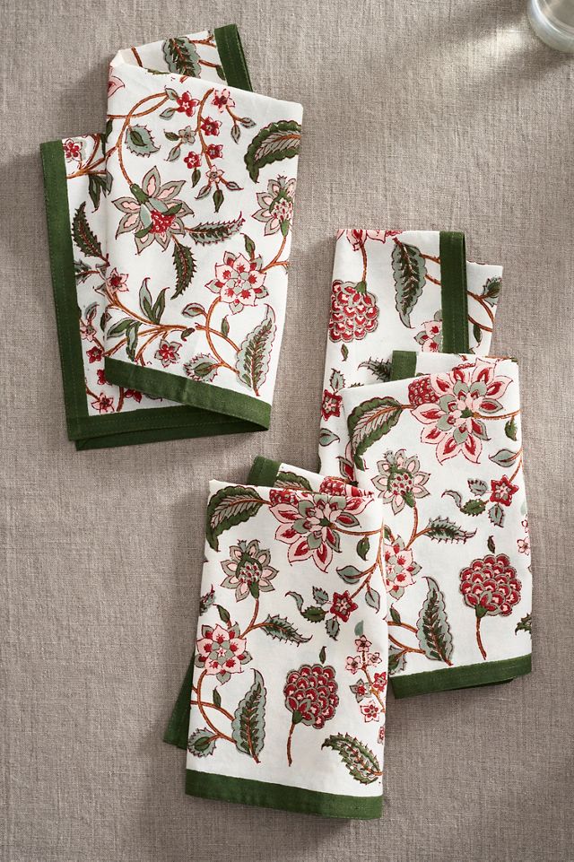 Divya Cotton Napkins, Set of 4 Green #1