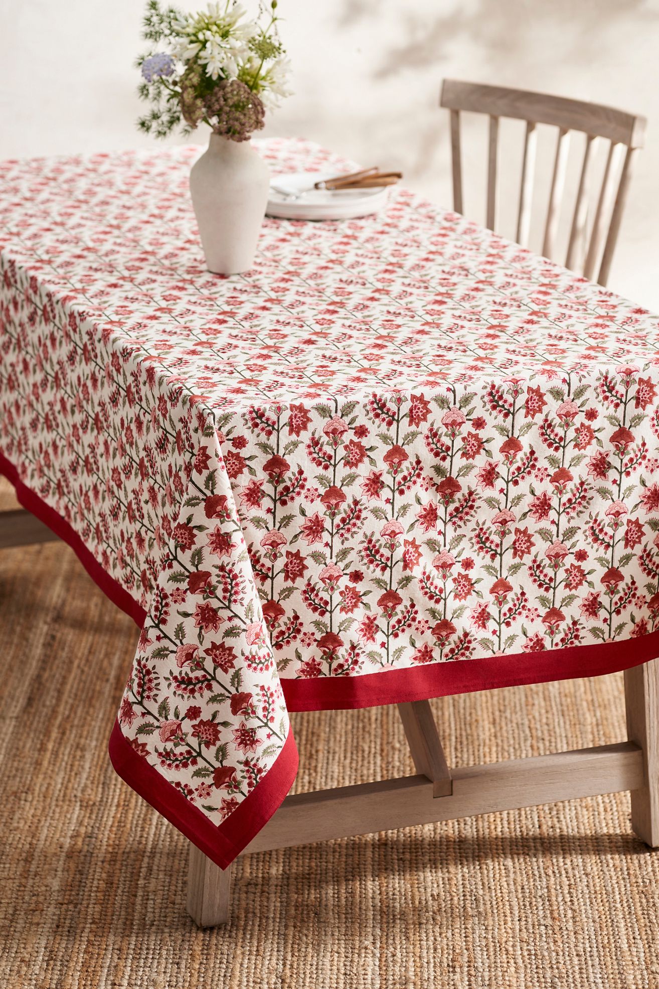 Gita Cotton Tablecloth, Ruby - Red, One Size