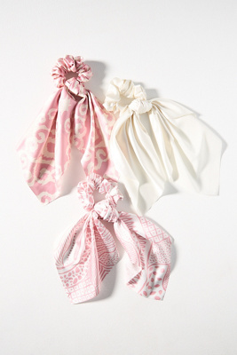 Shop By Anthropologie Assorted Patterned Hair Scarf Scrunchies, Set Of 3 In Pink